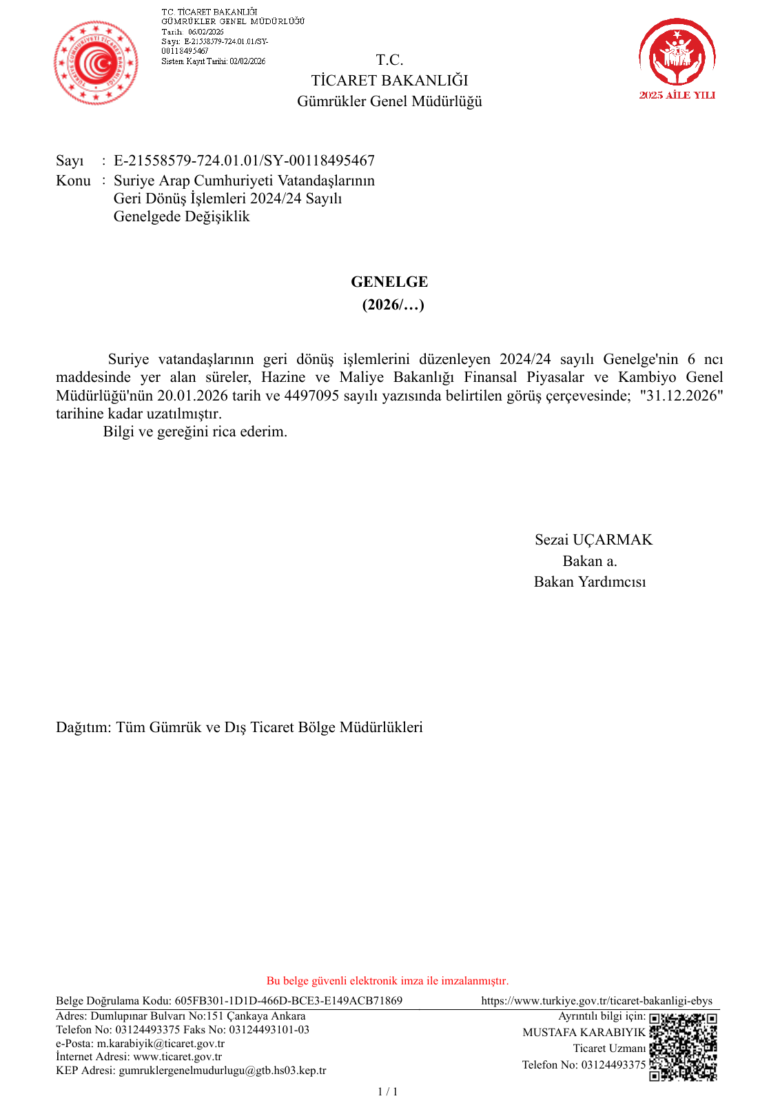 Genelge 2026/5, sayfa 1. Metin olarak oku bölümünde erişilebilir metin bulunur.