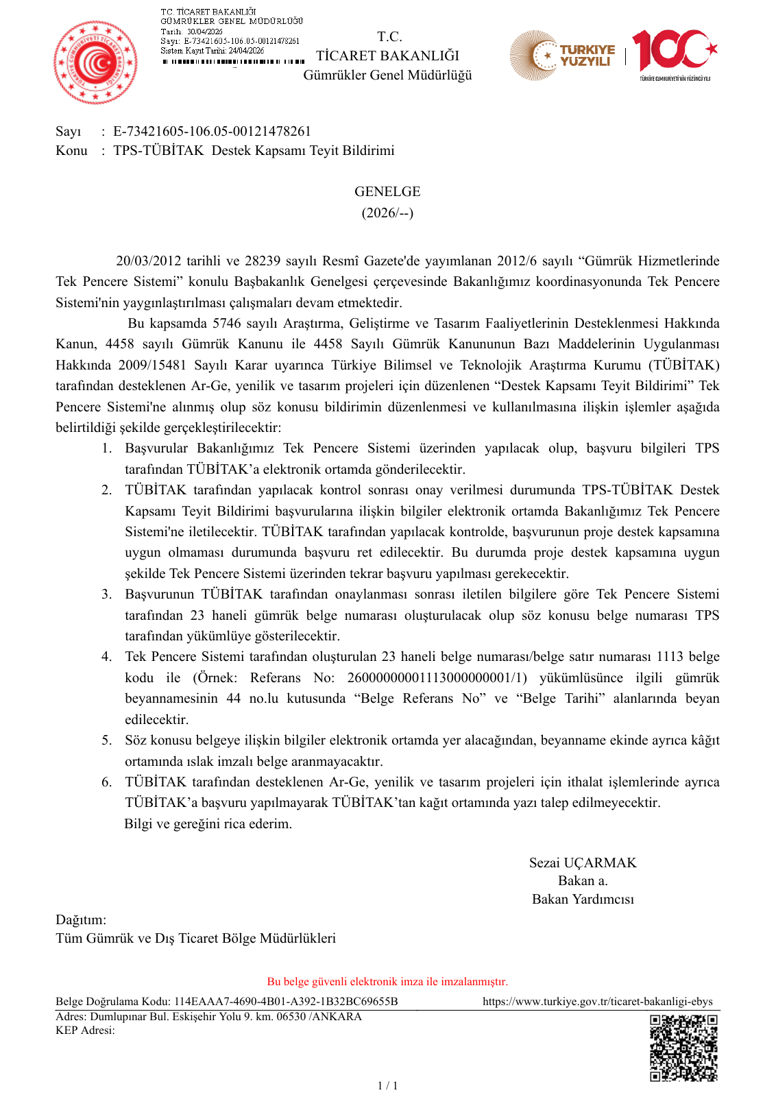 Genelge 2026/8, sayfa 1. Metin olarak oku bölümünde erişilebilir metin bulunur.